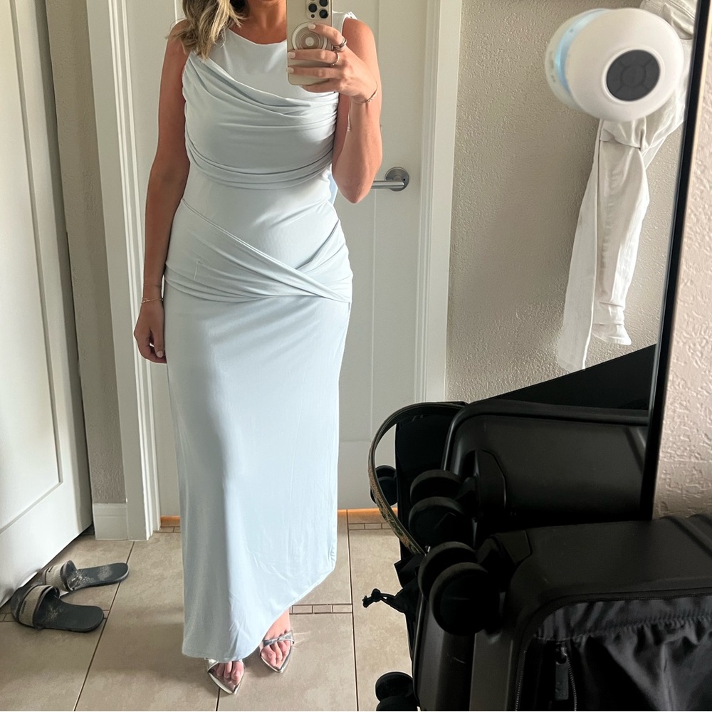 Henley Slinky Drape Maxi Dress - Pale Blue